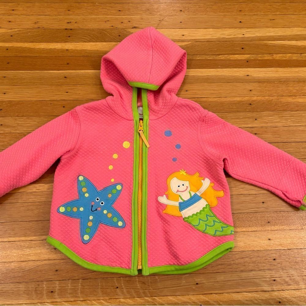 Hanna Andersson pink quilted starfish mermaid zip up hoodie.